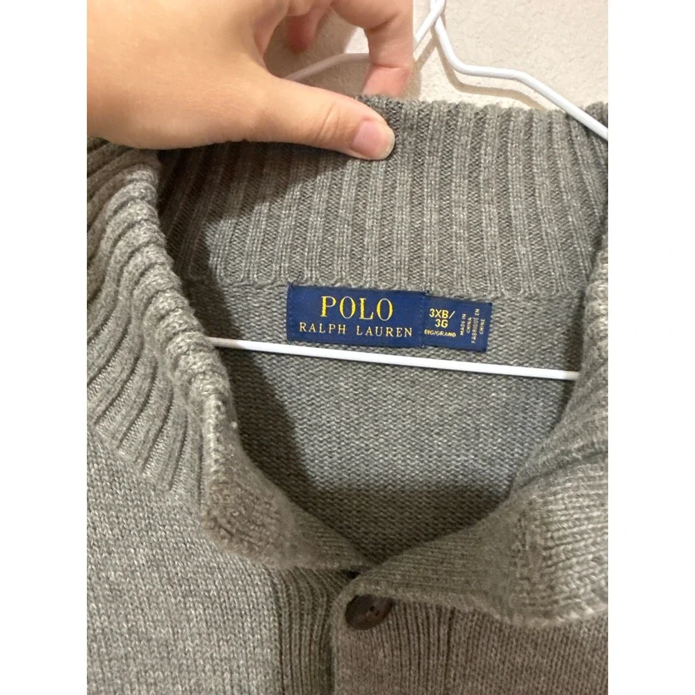 Polo Ralph Lauren Mens Gray Knit Cotton 3 Button Mock Neck Sweater Size 3XB
